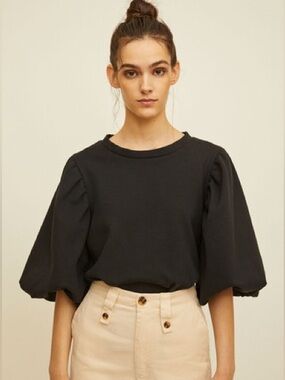 Rita Row Atenea Puff Sleeve Knit Top Black XS